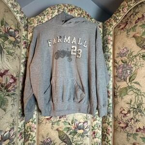 Farmall International Harvester Grey Distressed Graphic Hoodie Mens Large